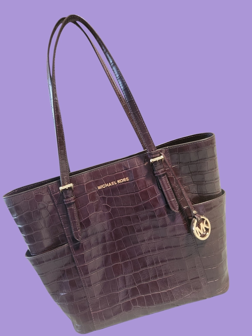 Michael Kors Plum Croc-Embossed Leather Tote EUC